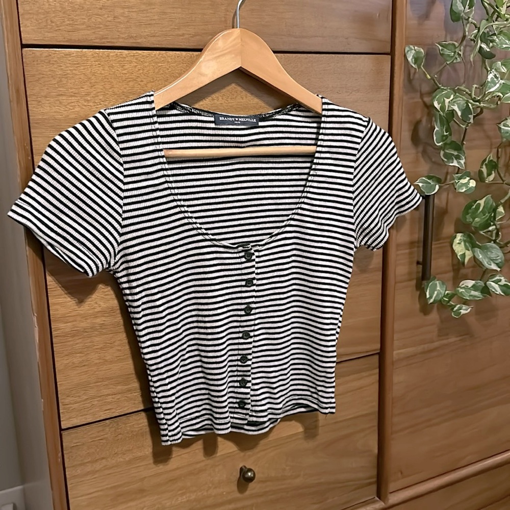 Brandy Melville Striped Button Up Crop Top